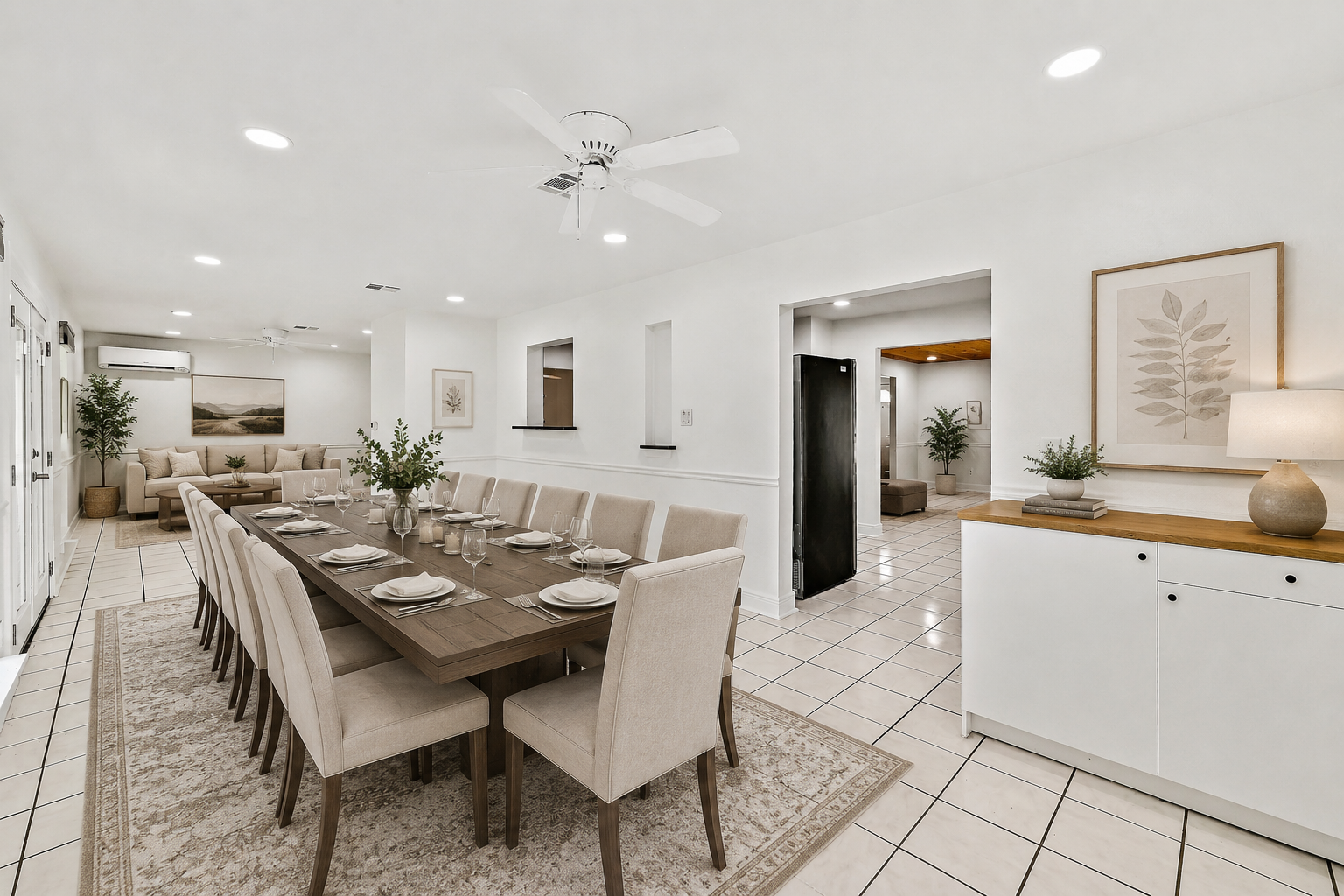 Den & Dining — Long Table — AI staged vision